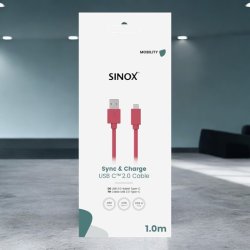 Sinox One USB-C til USB-A kabel. 1,0 meter "Pink"