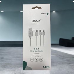 Sinox One 3-i-1 kabel med Lightning, Usb-c og Micro Usb. 1,0 meter "Hvid"