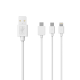 Sinox One 3-i-1 kabel med Lightning, Usb-c og Micro Usb. 1,0 meter. Hvid