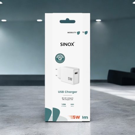 Sinox 230V USB-A oplader 5w "Hvid"